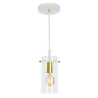 Lustre Pendente Cilindrico Cubo de vidro Branco Com Dourado