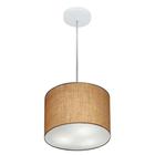 Lustre Pendente Cilíndrico Md-4209 Cúpula em Tecido 25x25cm Palha - Bivolt