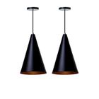 Lustre Pendente Cone P Alumínio Preto 30cm - Kit 2 Unidades - Ideallume