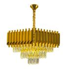 Lustre Pendente Cristal Dourado 50cm Quadrado Sem Lâmpadas