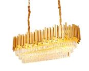 Lustre Pendente Cristal Retangular Luxo Dourado