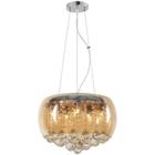 Lustre Pendente Cúpula 40cm Vidro Âmbar e Cristal Transparente Delicado Luxo Inl77