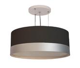 Lustre Pendente Cúpula Preto Com Detalhe Prata 50X15 3-E27 - Tom luz