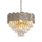 Lustre Pendente De Cristal Dourado 50cm Redondo + 6Lampadas