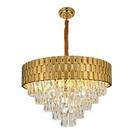 Lustre Pendente De Cristal Dourado 50Cm Redondo + 8 Lampadas