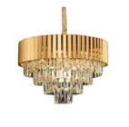 Lustre Pendente De Cristal Redondo Dourado 50Cm