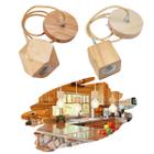 Lustre Pendente De Teto Com Tampa Canopla Rústico Em Madeira Maciça De 1M Com Fio PP Com Bocal Soquete Bivolt