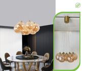 Lustre Pendente Dourado 7 Globos P/ Mesa Fio De Fada Led 35w