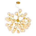 Lustre Pendente Dourado 70cm 36 Lâmpadas G9 Led Cúpulas Transparente e Âmbar Bivolt