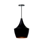 Lustre Pendente Interno Balão Preto Com Cobre Decoração - Ideallume