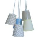 Lustre Pendente Luminária Cacho Chevron Tons de Bege, Azul e Amarelo