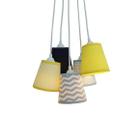 Lustre Pendente Luminária Mix Tecidos Bebê Chevron Tecidos Tons de Cinza, Azul e Amarelo