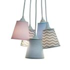 Lustre Pendente Luminária Mix Tecidos Cinza, Rosa e Azul