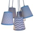 Lustre Pendente Luminária Quarto de Bebê Tecidos Cinza, Branco e Azul Bebê