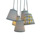 Lustre Pendente Luminária Tecido Chevron e Triângulos Amarelo e Cinza