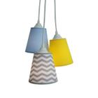 Lustre Pendente Luminária Tripla Chevron Cinza, Azul Bebê e Amarelo