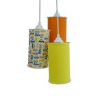 Lustre Pendente Luminária Tripla Tecido Carrinhos Amarelo e Laranja