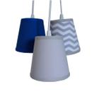 Lustre Pendente Luminária Tripla Tecido Chevron Cinza e Azul Bic - Crie Casa