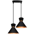 Lustre Pendente Luxo Rainha Duplo Preto c/ Cobre - JudaLuz