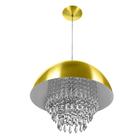 Lustre Pendente Meia Lua 40cm Dourado Com Cristais Acrilicos