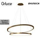 Lustre Pendente Orluce Led 2 Aros Arco Dourado 40/50Cm 2700K