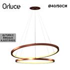 Lustre Pendente Orluce Led 2 Aros Arcos Cobre 40/50Cm 2700K