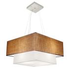 Lustre Pendente Quadrado Palha e Branco MJ-4083 Para Mesa de Jantar e Estar