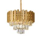 Lustre Pendente Redondo Metal Dourado e Cristais 5E14 38cm