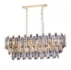 Lustre/Pendente Tolousse Ø94X33X35Cm Metal Dourado Com Cristal K9 Fumê e Transparente 11 Lâmpadas E14 Tupiara e Corrente 165Cm