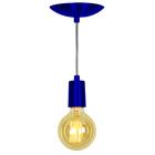 Lustre Pendente Tubo Cilindro Alumínio Azul Metal Fio 1.20m