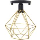 Lustre Teto Plafon Industrial Aramado Diamante Dourado Retrô Luminária Vintage Preto Agp Ilumini