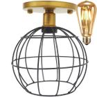 Lustre Teto Plafon + Lâmpada Led Industrial Aramado Globo Preto Retrô Luminária Vintage Dourado