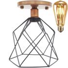 Lustre Teto Plafon + Lâmpada Led St64 Industrial Aramado Cálice Preto Retrô Vintage Cobre Rose Gold - Agp Ilumini/Gmh Tr