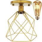 Lustre Teto Plafon + Lâmpada Led St64 Industrial Aramado Cálice Retrô Luminária Vintage Dourado