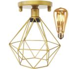 Lustre Teto Plafon + Lâmpada Led St64 Industrial Aramado Diamante Retrô Luminária Sobrepor Vintage