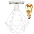 Lustre Teto Plafon + Lâmpada Led St64 Industrial Aramado Diamante Retrô Luminária Vintage Branco - Agp Ilumini/Gmh Tr