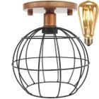 Lustre Teto Plafon + Lâmpada Led St64 Industrial Aramado Globo Preto Retrô Vintage Cobre Rose Gold - Agp Ilumini/Gmh Tr