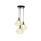 Lustre Triplo Aramado Retrô Diamante 18X18Cm Amarelo Md8003
