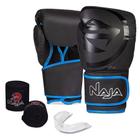 Luva Boxe Muay Thai Black Line Naja - Par de Luvas + Bandagem + Protetor Bucal