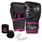 Luva Boxe Muay Thai Black Line Naja - Par de Luvas + Bandagem + Protetor Bucal