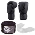 Luva de Boxe/Muay Thai Vollo 14 Oz Training + Bandagem Elástica Preta +Protetor Bucal Transparente