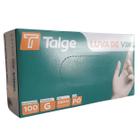 Luva de Vinil Talge (G) com pó com 100 unidades CA 27802 indicada para cozinha, indústria e clinicas