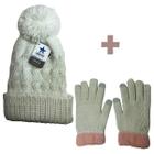 Luva Frio Tricot Touch Screen E Touca Pompom Inverno