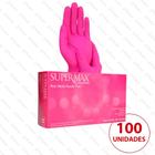 Luva Nitrilica Descartável Rosa Pink sem Pó Supermax 100 uniades Original