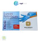 Luva Nitrílica Sem pó Descarpack Azul - caixa com 100 unidades
