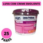 Luva Plastica Descartável com Creme Emoliente Manicure Amolecedor de Cuticulas Pote com 25 PARES