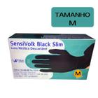 Luva vinil Volk descartável Sensi Black Slim tamanho M caixa com 100 unidades