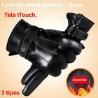 Luvas Masculinas de Inverno Quentes - Couro PU, Tela Touch e Dedos Inteiros