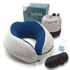 Luvcor Premium Quality Memory Memory Espuma Travel Neck Pillow Bundle - Melhor Travesseiro Ergonômico para Viagem de Avião, Passeio de Carro, Dormir. Vem com máscara de olho, tampões de ouvido e saco de armazenamento. (Cinza Espacial)