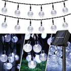 Luz de Natal Cordão 30 Bolas Cristal LED Branco 8F Fio Verde 6,5 Mts SOLAR